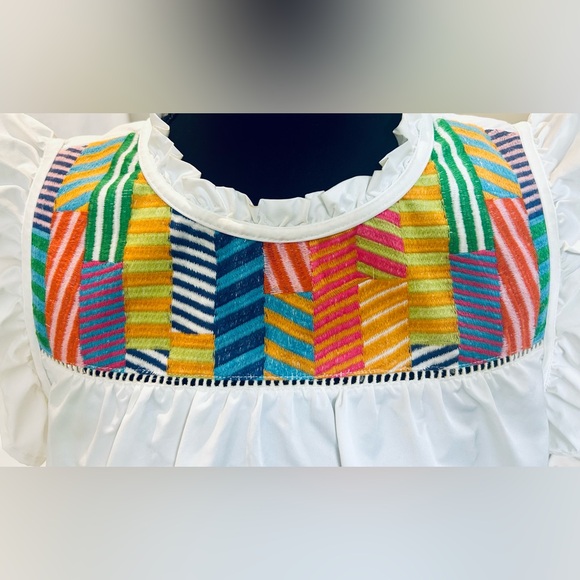 THML by Anthropology White Ruffled Sleeve Top with Colorful Embroidered Detail - Picture 5 of 9